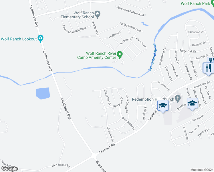 map of restaurants, bars, coffee shops, grocery stores, and more near 532 River Down Road in Georgetown