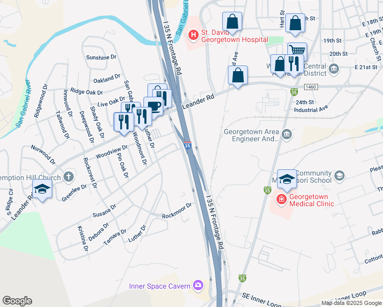 map of restaurants, bars, coffee shops, grocery stores, and more near  in Georgetown