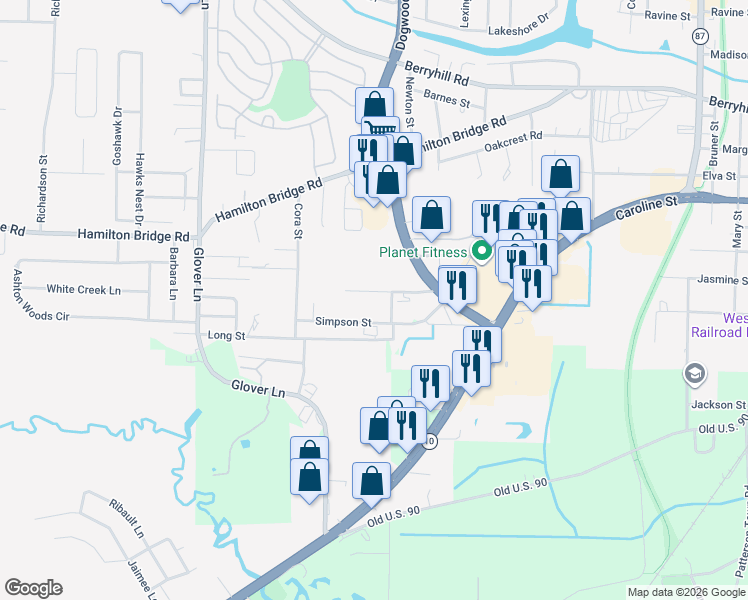 map of restaurants, bars, coffee shops, grocery stores, and more near 6383 Metz Road in Milton