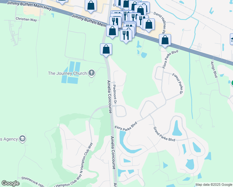 map of restaurants, bars, coffee shops, grocery stores, and more near 96098 Piedmont Drive in Fernandina Beach