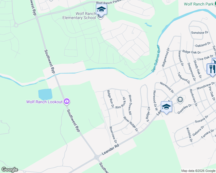 map of restaurants, bars, coffee shops, grocery stores, and more near 534 River Down Rd in Georgetown