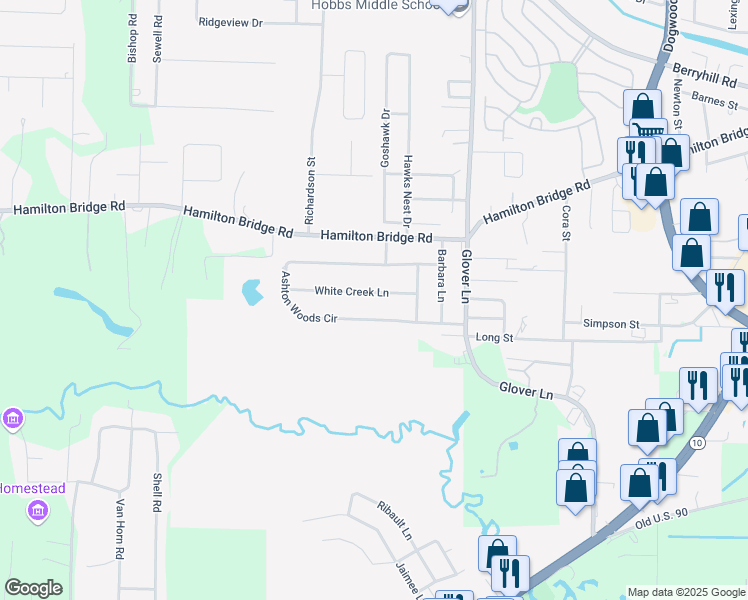 map of restaurants, bars, coffee shops, grocery stores, and more near 6135 White Creek Lane in Milton