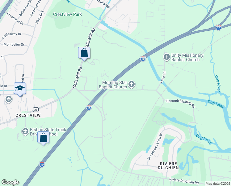 map of restaurants, bars, coffee shops, grocery stores, and more near 4041 Lloyd Station Road in Mobile