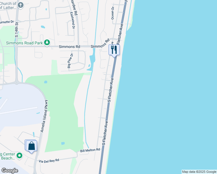 map of restaurants, bars, coffee shops, grocery stores, and more near 3460 South Fletcher Avenue in Fernandina Beach