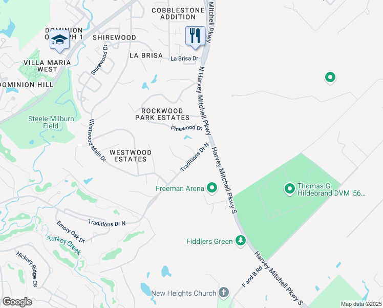 map of restaurants, bars, coffee shops, grocery stores, and more near 3210 Turtle Grove Circle in Bryan