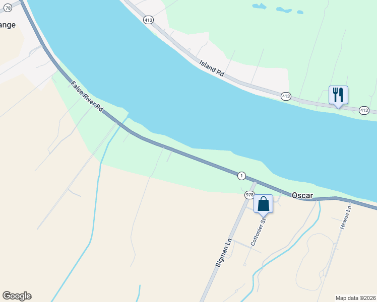 map of restaurants, bars, coffee shops, grocery stores, and more near 7522 Louisiana 1 in Oscar