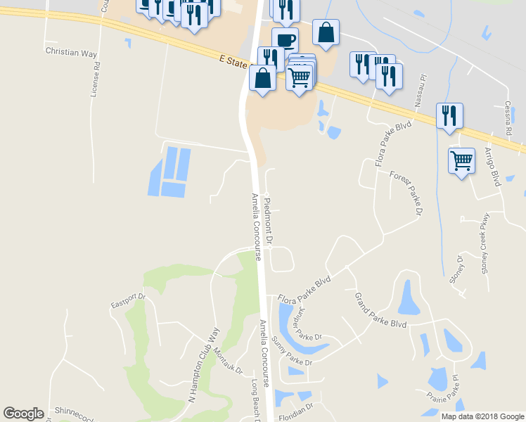 map of restaurants, bars, coffee shops, grocery stores, and more near 96131 Piedmont Drive in Fernandina Beach