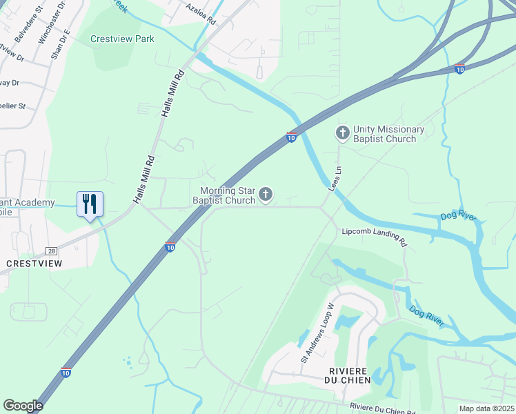 map of restaurants, bars, coffee shops, grocery stores, and more near 3888 Lloyd Station Road in Mobile