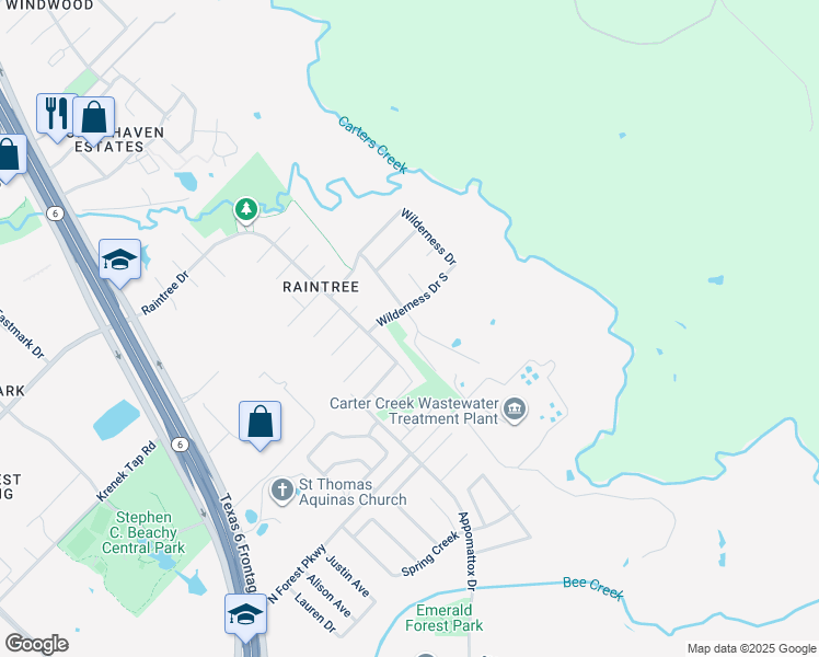 map of restaurants, bars, coffee shops, grocery stores, and more near 8204 Butler Ridge Drive in College Station