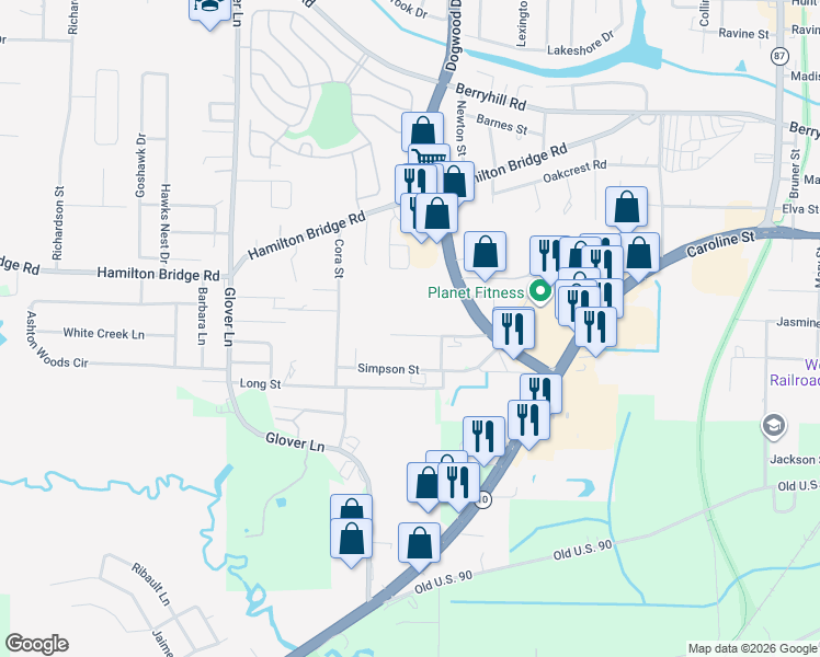 map of restaurants, bars, coffee shops, grocery stores, and more near 6383 Metz Road in Milton