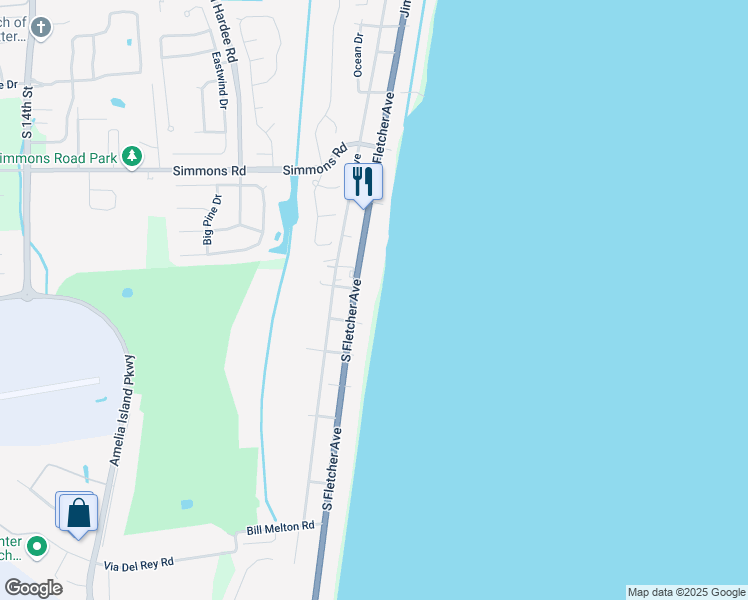 map of restaurants, bars, coffee shops, grocery stores, and more near 3460 South Fletcher Avenue in Fernandina Beach