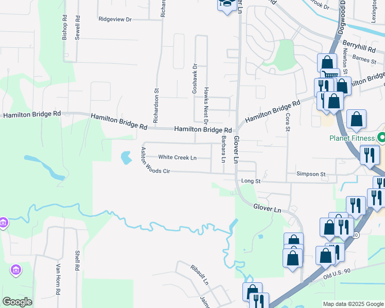 map of restaurants, bars, coffee shops, grocery stores, and more near 6142 White Creek Lane in Milton