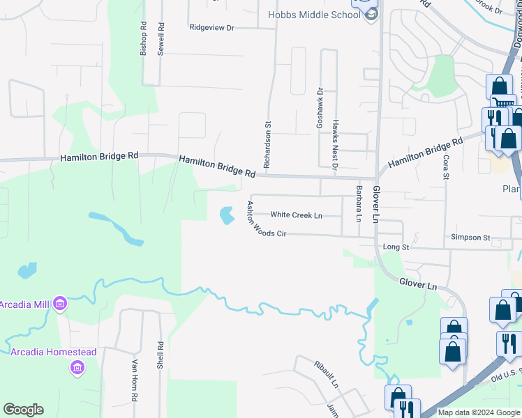 map of restaurants, bars, coffee shops, grocery stores, and more near 6082 White Creek Lane in Milton
