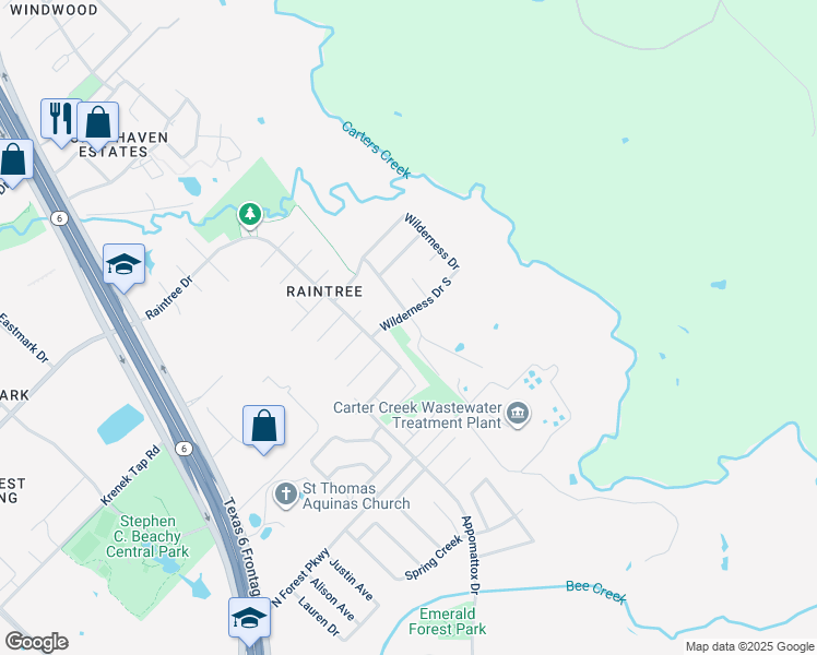map of restaurants, bars, coffee shops, grocery stores, and more near 8204 Butler Ridge Drive in College Station