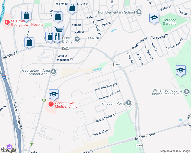 map of restaurants, bars, coffee shops, grocery stores, and more near 451 High Tech Drive in Georgetown