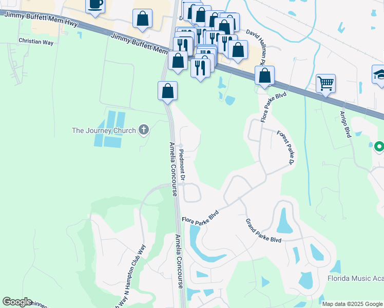 map of restaurants, bars, coffee shops, grocery stores, and more near 96067 Waters Court in Fernandina Beach