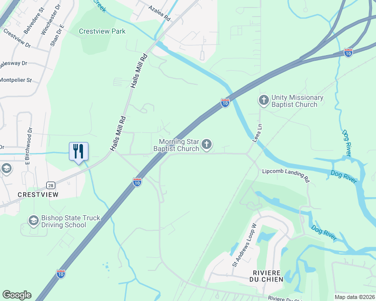 map of restaurants, bars, coffee shops, grocery stores, and more near 4041 Lloyd Station Road in Mobile