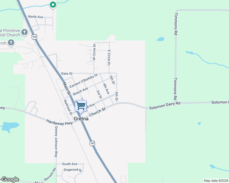 map of restaurants, bars, coffee shops, grocery stores, and more near 35 5th Street in Gretna