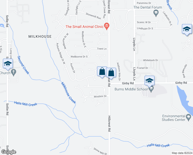 map of restaurants, bars, coffee shops, grocery stores, and more near 3305 Dundee Court in Mobile