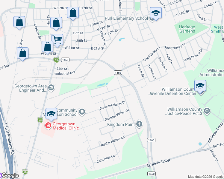 map of restaurants, bars, coffee shops, grocery stores, and more near 369 Madison Oaks Avenue in Georgetown