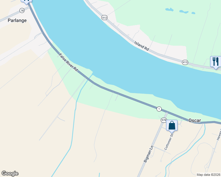 map of restaurants, bars, coffee shops, grocery stores, and more near 7598 False River Drive in Oscar