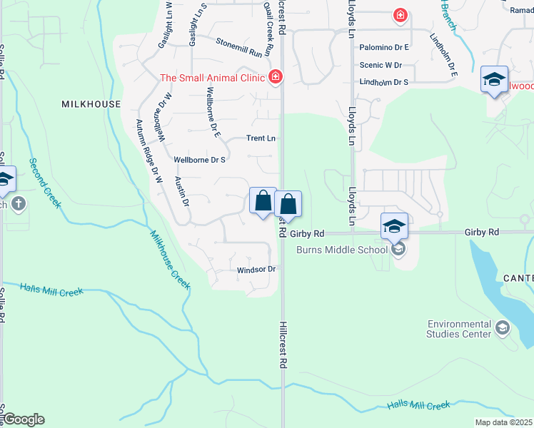 map of restaurants, bars, coffee shops, grocery stores, and more near 2970-2984 Hillcrest Road in Mobile
