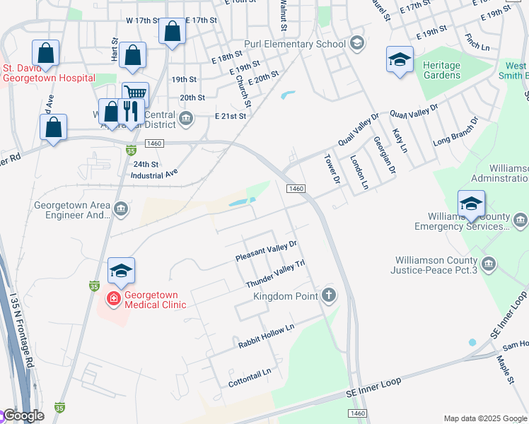 map of restaurants, bars, coffee shops, grocery stores, and more near 369 Madison Oaks Avenue in Georgetown