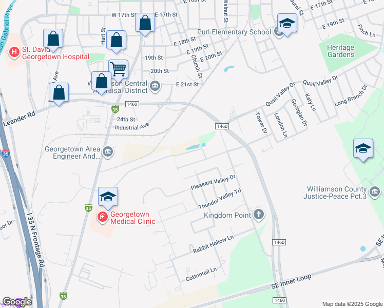 map of restaurants, bars, coffee shops, grocery stores, and more near 451 High Tech Drive in Georgetown