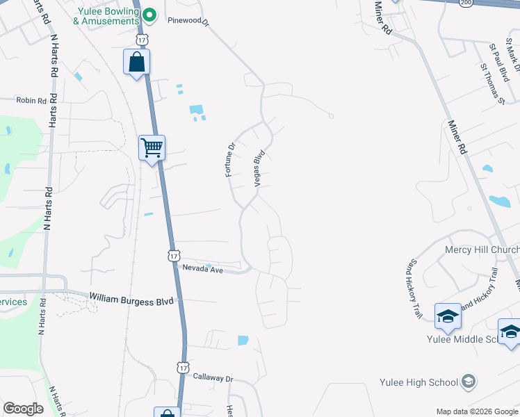 map of restaurants, bars, coffee shops, grocery stores, and more near 86157 Sinatra Street in Yulee