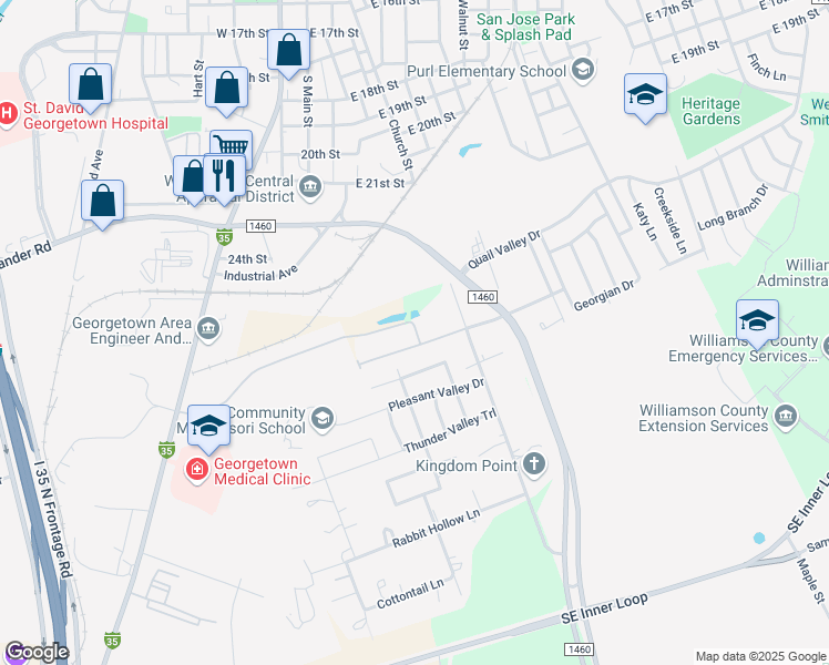 map of restaurants, bars, coffee shops, grocery stores, and more near 369 Madison Oaks Avenue in Georgetown