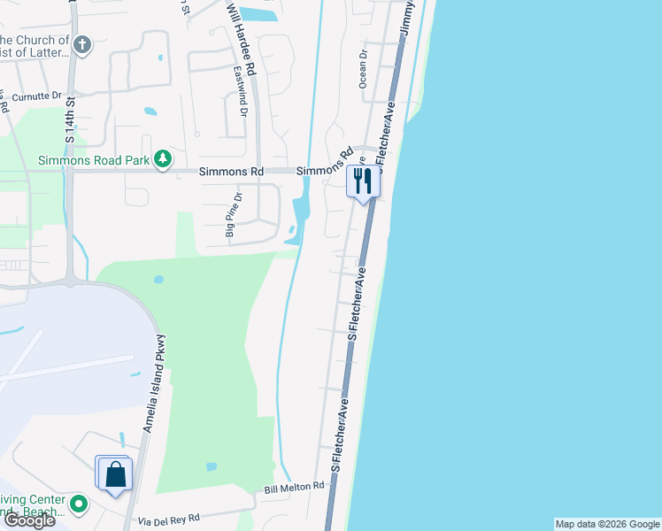 map of restaurants, bars, coffee shops, grocery stores, and more near 2820B Mantanzas Avenue in Fernandina Beach