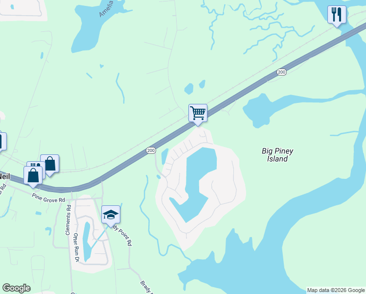 map of restaurants, bars, coffee shops, grocery stores, and more near 93019 Harbor Court in Fernandina Beach