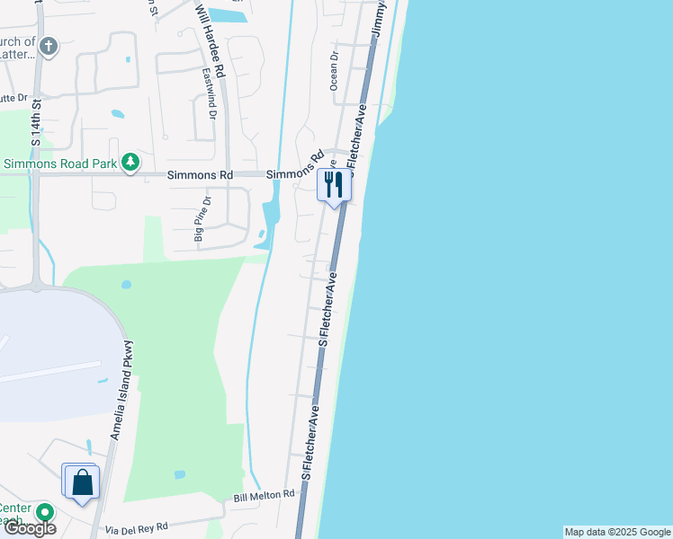 map of restaurants, bars, coffee shops, grocery stores, and more near 3350 Florida A1A in Fernandina Beach