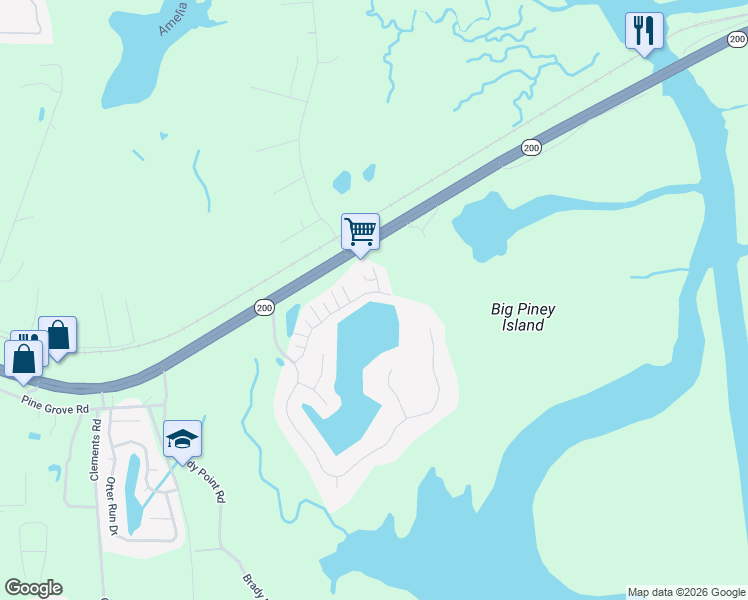 map of restaurants, bars, coffee shops, grocery stores, and more near 95290 Village Drive in Fernandina Beach