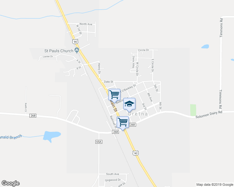 map of restaurants, bars, coffee shops, grocery stores, and more near 124 Earnest O'Barkley Street in Gretna