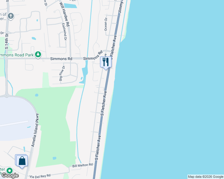 map of restaurants, bars, coffee shops, grocery stores, and more near 3350 South Fletcher Avenue in Fernandina Beach