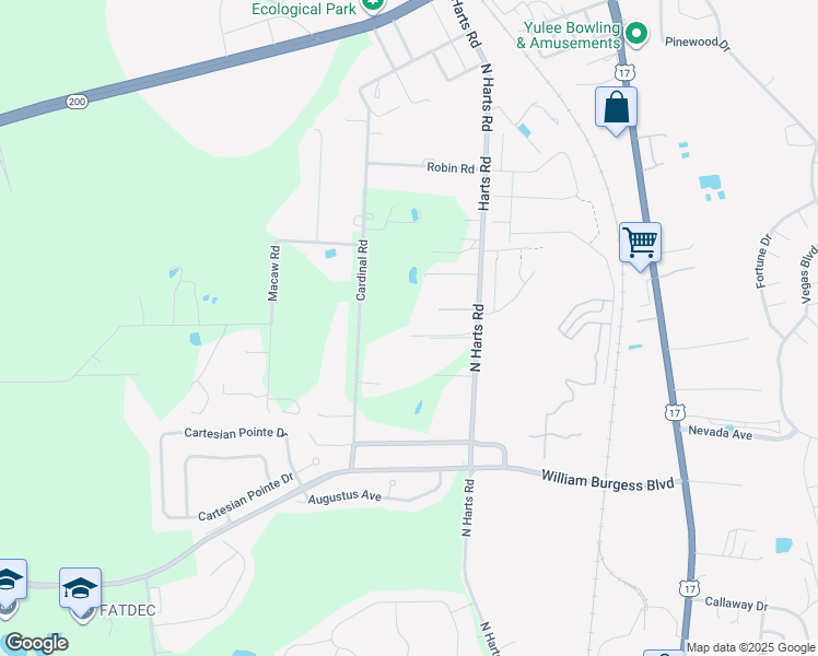 map of restaurants, bars, coffee shops, grocery stores, and more near 86001 Mockingbird Lane in Yulee