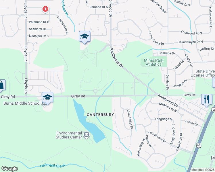 map of restaurants, bars, coffee shops, grocery stores, and more near 3424 Rue Royal in Mobile