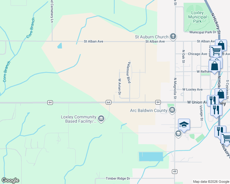 map of restaurants, bars, coffee shops, grocery stores, and more near Valencia Street in Loxley