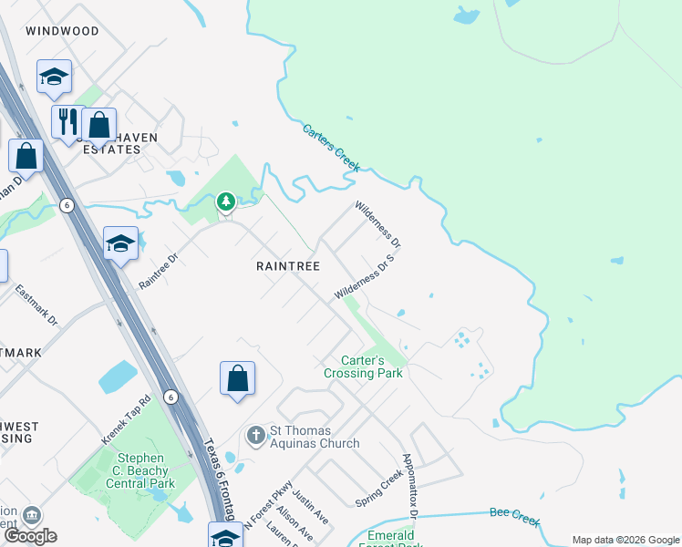 map of restaurants, bars, coffee shops, grocery stores, and more near 8118 Butler Ridge Drive in College Station
