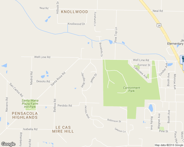 map of restaurants, bars, coffee shops, grocery stores, and more near 705 Hesed Court in Escambia County