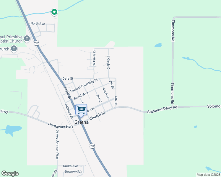 map of restaurants, bars, coffee shops, grocery stores, and more near 35 5th Street in Gretna