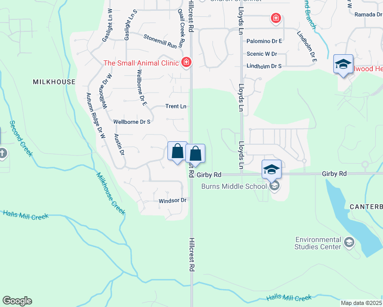 map of restaurants, bars, coffee shops, grocery stores, and more near 2970 Hillcrest Road in Mobile