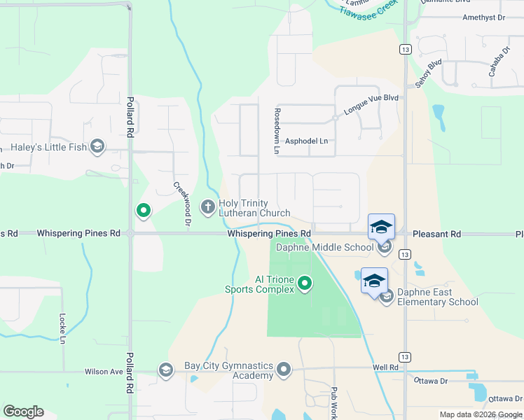 map of restaurants, bars, coffee shops, grocery stores, and more near 27042 Stratford Glen Dr in Daphne