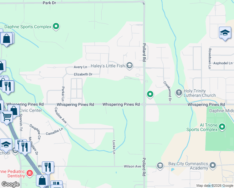 map of restaurants, bars, coffee shops, grocery stores, and more near in Daphne
