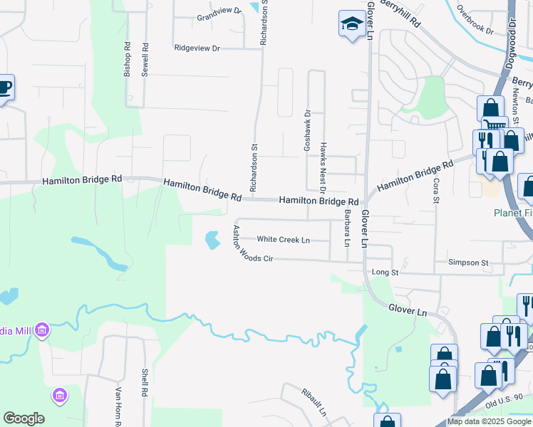 map of restaurants, bars, coffee shops, grocery stores, and more near 5967 Ashton Woods Circle in Milton