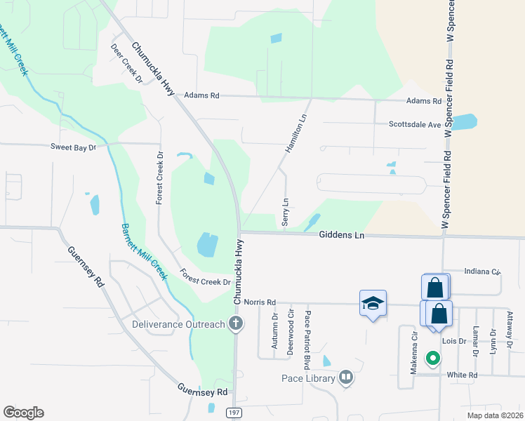 map of restaurants, bars, coffee shops, grocery stores, and more near 5025 Serry Lane in Milton