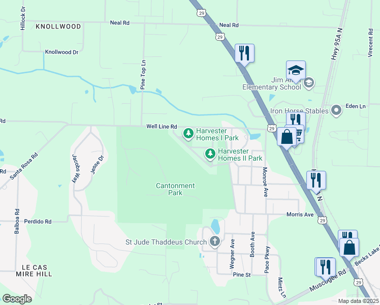 map of restaurants, bars, coffee shops, grocery stores, and more near 429 Lakeview Avenue in Cantonment