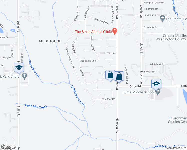 map of restaurants, bars, coffee shops, grocery stores, and more near 6602 Cherry Pointe Court in Mobile