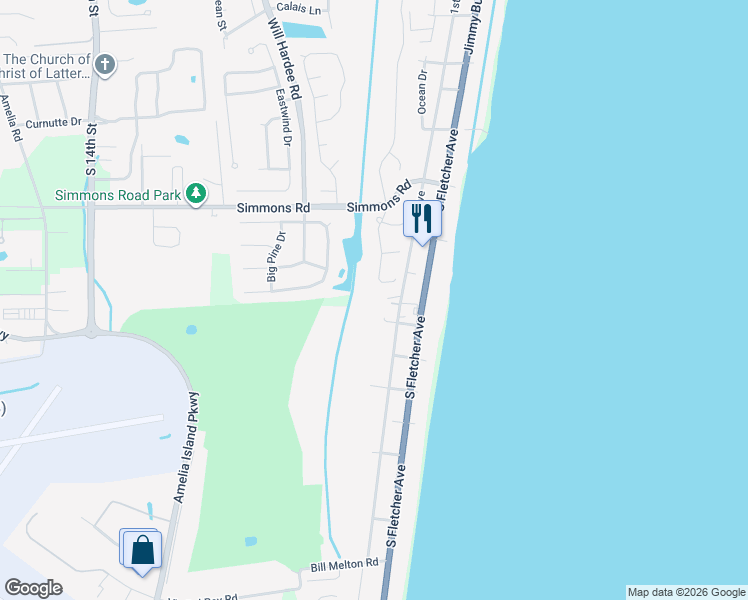 map of restaurants, bars, coffee shops, grocery stores, and more near 3371 1st Avenue in Fernandina Beach